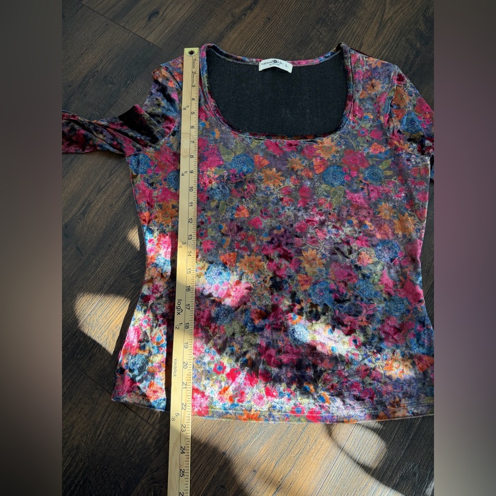 Natural Life Danielle Square Neck Velvet Top Dark Floral Garden Size Large - Picture 9 of 11